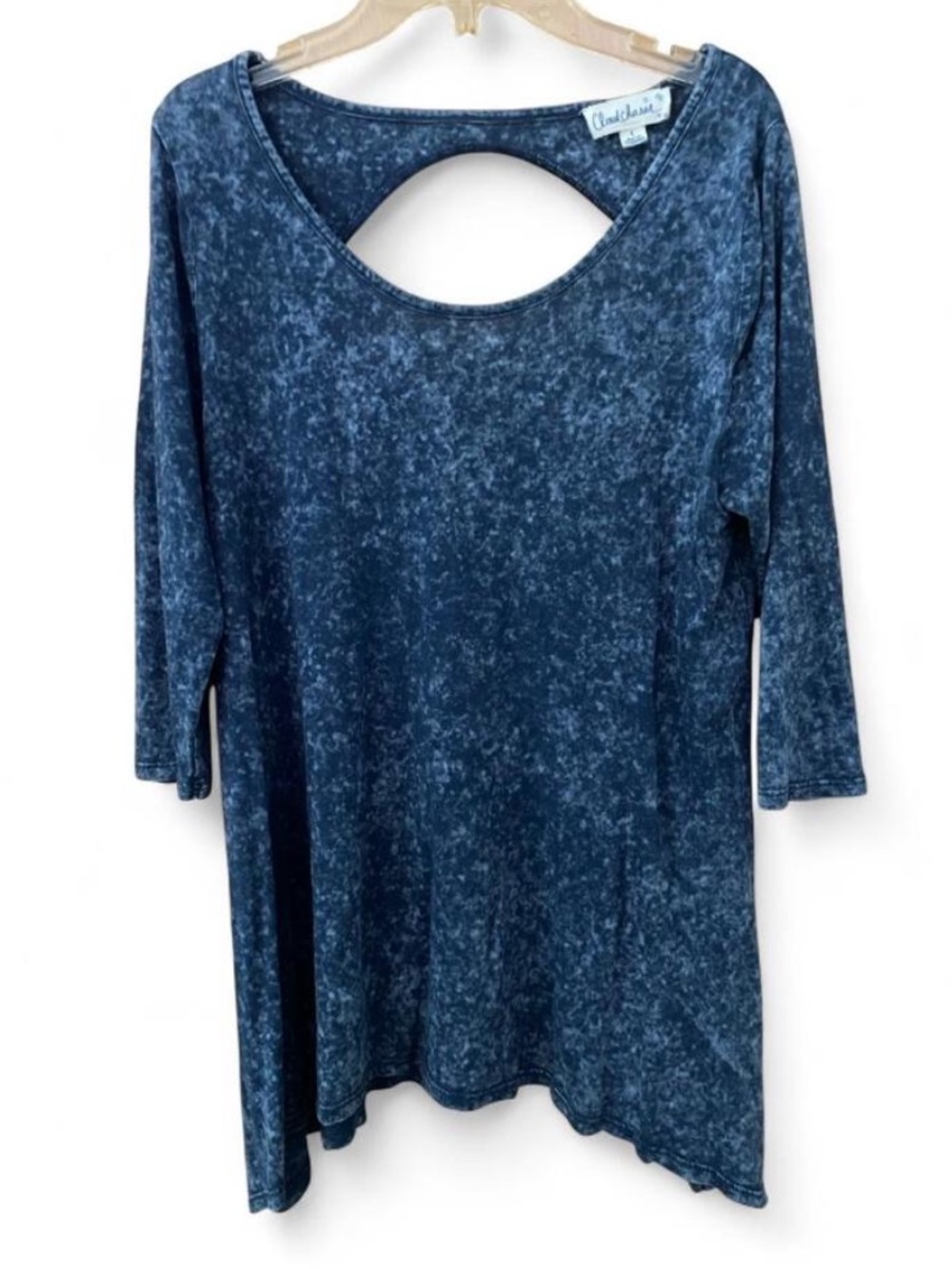 Cloud Chaser Mineral Washed Navy Blue Cutout Back Scoop Neck Tunic Women’s Large